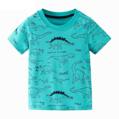 T-shirt bleu avec pleins de dinosaures