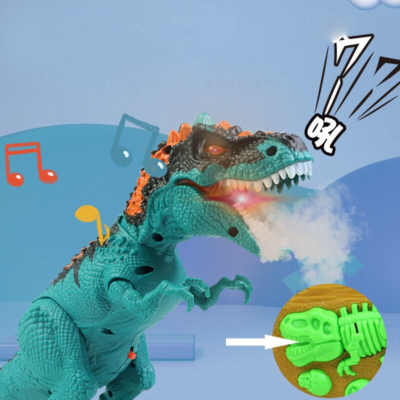 Dinosaure T-Rex Télécommandé 2,4 GHz – Marche, Rugissements, Lumière Et Spray, Bleu, Dès 3 Ans