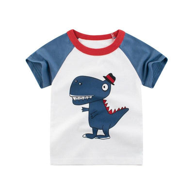 t-shirt dinosaure tyrannosaurus blans et bleu