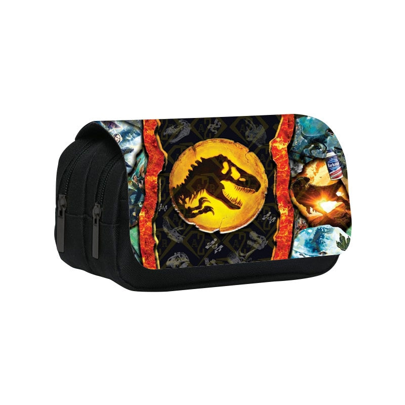 Trousse Cylindrique Jurassic World – Fourniture Scolaire Officielle, Vert, Poignée Tissu, Doublure Rembourrée
