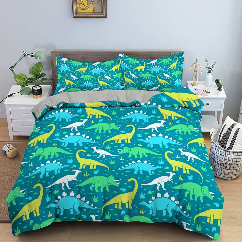 Housse de couette dinosaure turquoise et jaune – Rex Le Dinosaure