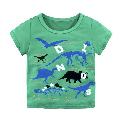t-shirt squelette dinosaure vert